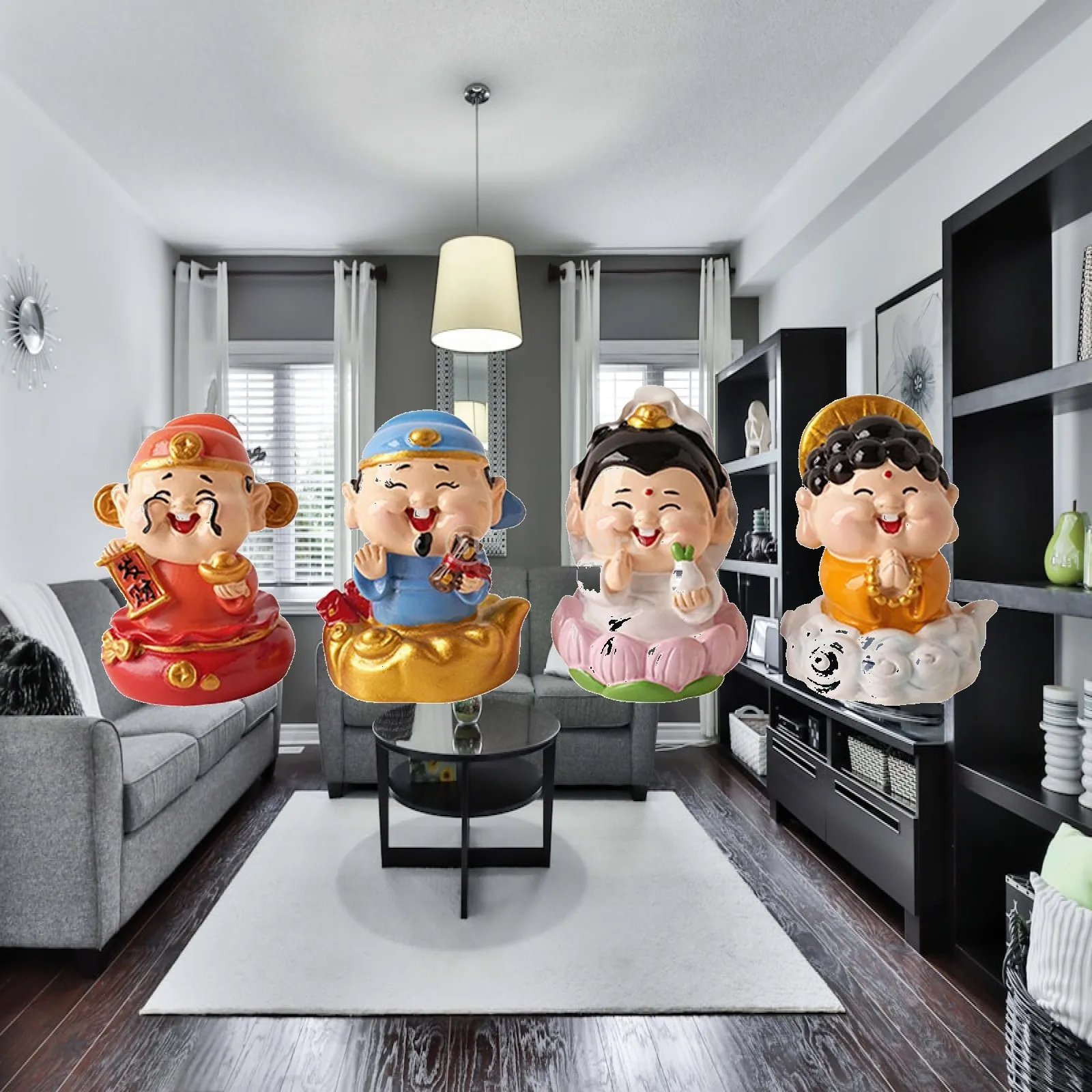 Miniature Figurines Resin Sculpture Decoration CAI Shen Statue Collectible Feng Shui Ornaments for Living Room Bedroom Office