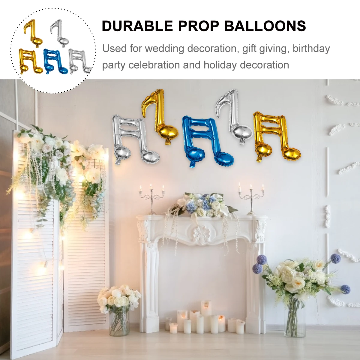 

10pcs Musical Note Balloons Wedding Supplies Party Decorations Aluminum Foil Double Notes Blue Gold Silver Colors Birthday