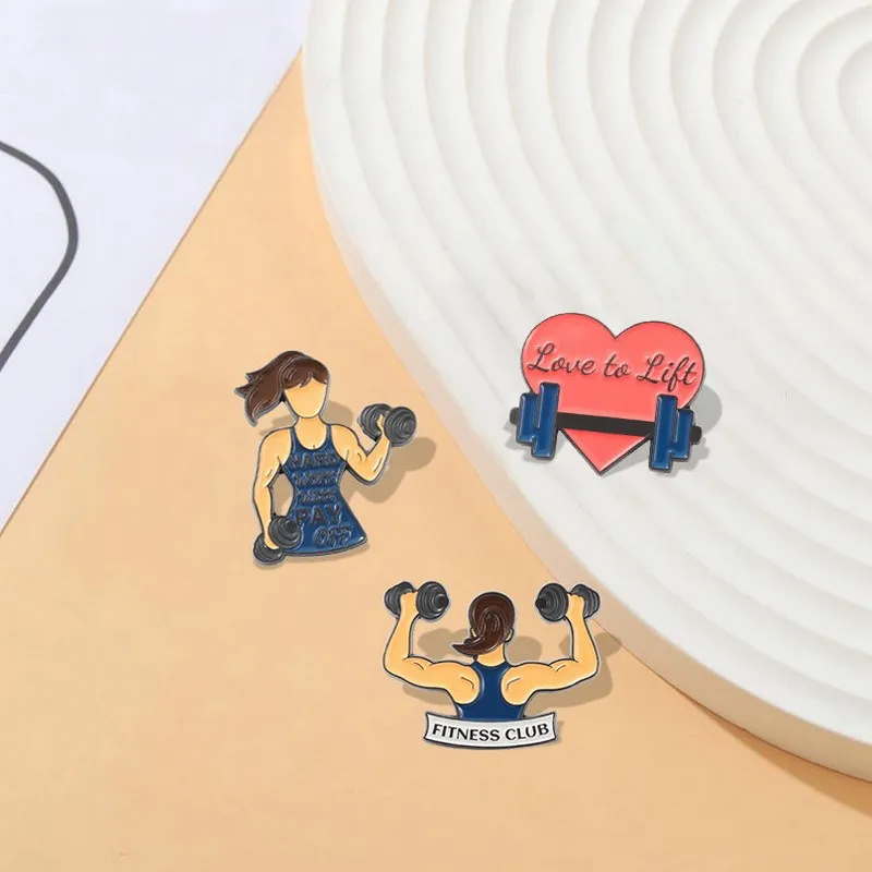 Olahraga Kebugaran Enamel Pin Kustom Gadis Barbel Rompi Garis Kebugaran Klub Bros Kerah Kemeja Tas Lencana Perhiasan Hadiah untuk Teman