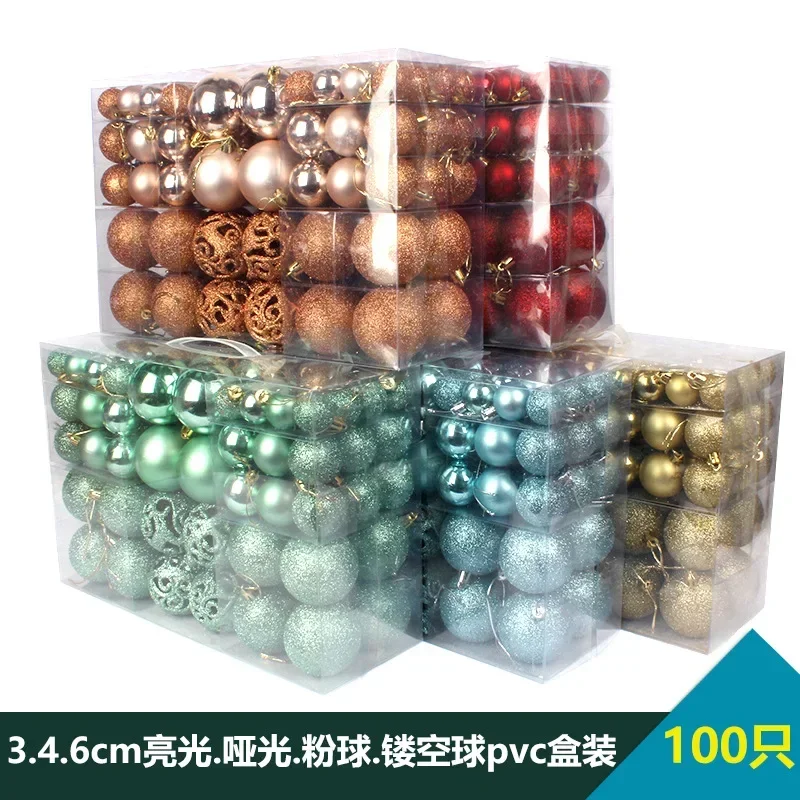 

3/4/6cm Christmas Ball Set of 100pcs PVC Boxed Shiny Matte Pink Balls with Hollow Christmas Tree Decoration Hanging Ball Pendant