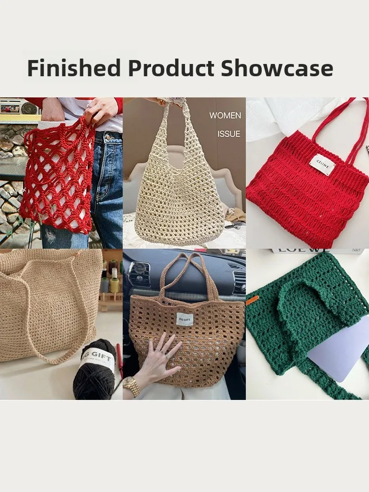 

Большой подарок ручной работы, полая хлопчатобумажная пряжа, пляжная сумка, шерстяная веревка, чистая ручная крючка, лето 2025 Faion Hanrt, ткань Acco...
