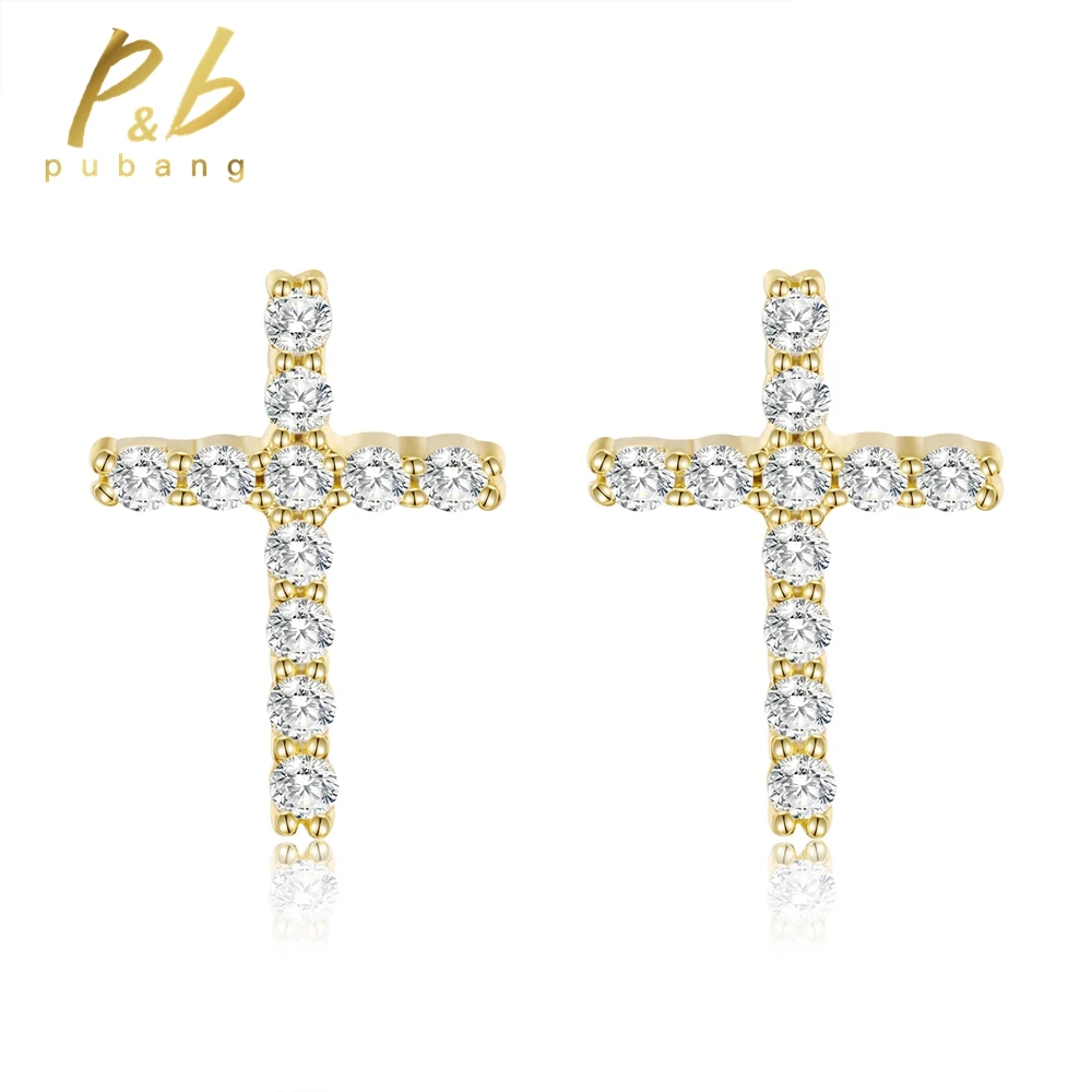 

PuBang Fine Jewelry Solid 925 Sterling Silver GRA Moissanite Diamond Cross Stud Earrings for Women Men Engagement Gift Wholesale