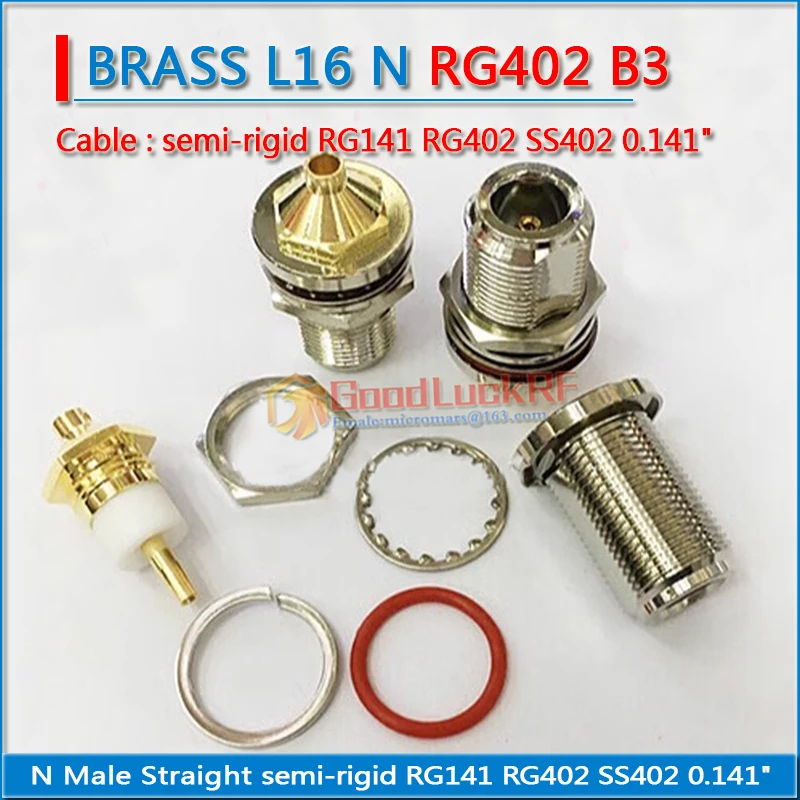 

L16 N Female O-ring Bulkhead Panel Mount Washer Nut Split body semi-rigid RG141 RG402 SS402 0.141" Brass RF Connector Adapter