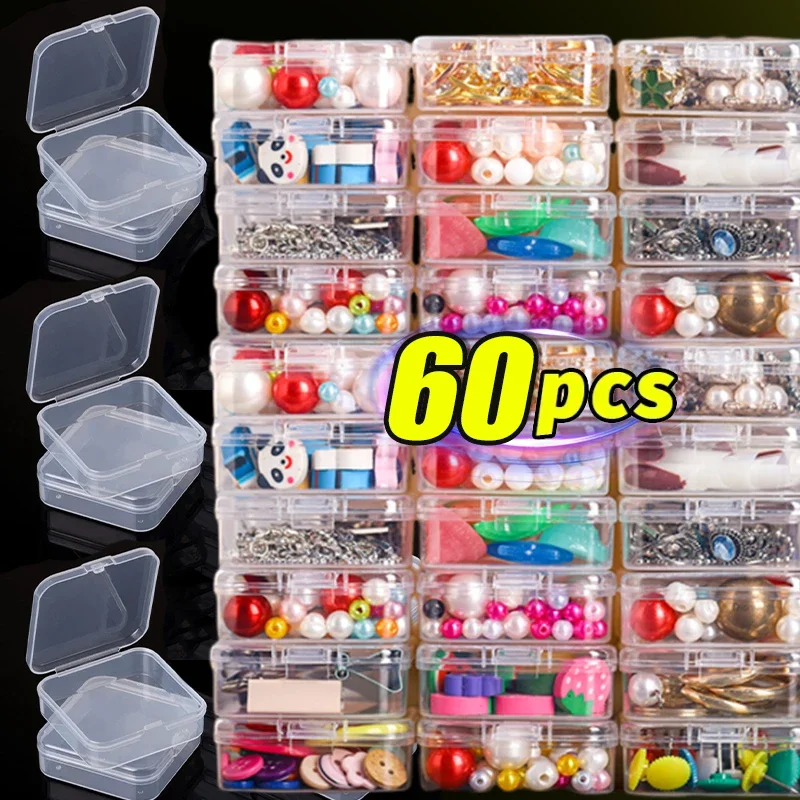 6-60PCS Mini Plastic Box Transparent Square Storage Container Case Portable Packaging Display Box Packaging for Jewelry Beads