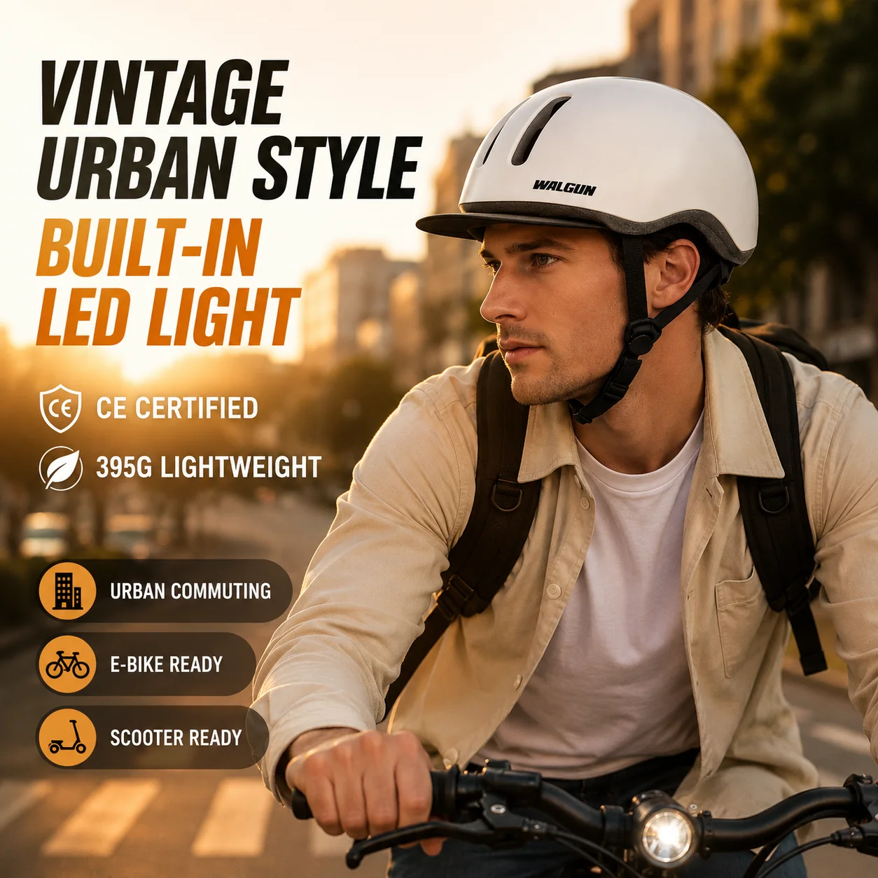 Casque de vélo vintage UB-26 avec lumière LED, certifié CE, ultraléger, en EPS, pour hommes et femmes, pour vélo électrique urbain, casque de vélo