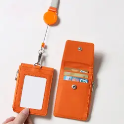 Étui multifonctionnel en cuir PU pour cartes, porte-cartes de travail du personnel avec lanière, étiquette nominative, sac à fermeture éclair, style mousqueton évolutif