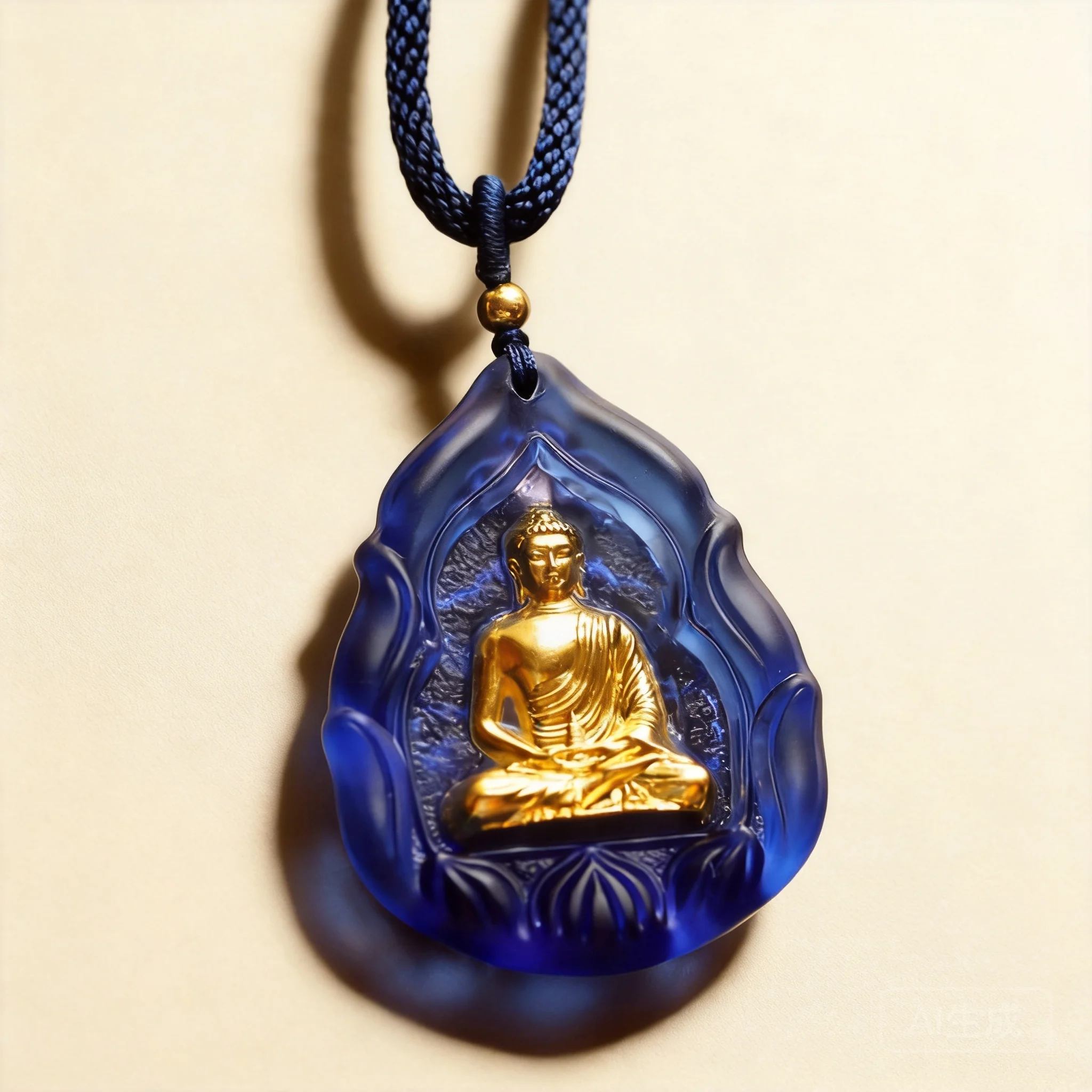Chinese Style Lucky Blue Glaze Medicine Buddha Pendant Necklace Lotus Amulet For Blessing Peace Good Fortune Wealth Unisex Spiri