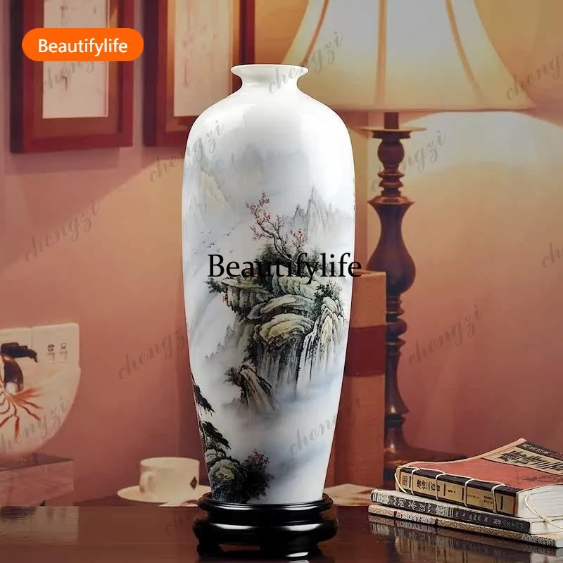 03 Dehua Ceramics National Style Hand-painted Colorful Landscape Vase Ornament Living Room Bogu Frame Company Ornament
