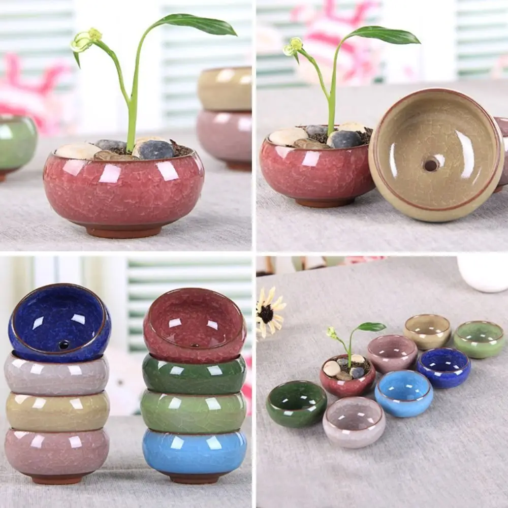Breathable Ice-Crack Glaze Ceramic Flowerpots Thickened Perforated Succulent Flowerpot Mini Cute Plants Planter Flower Plant