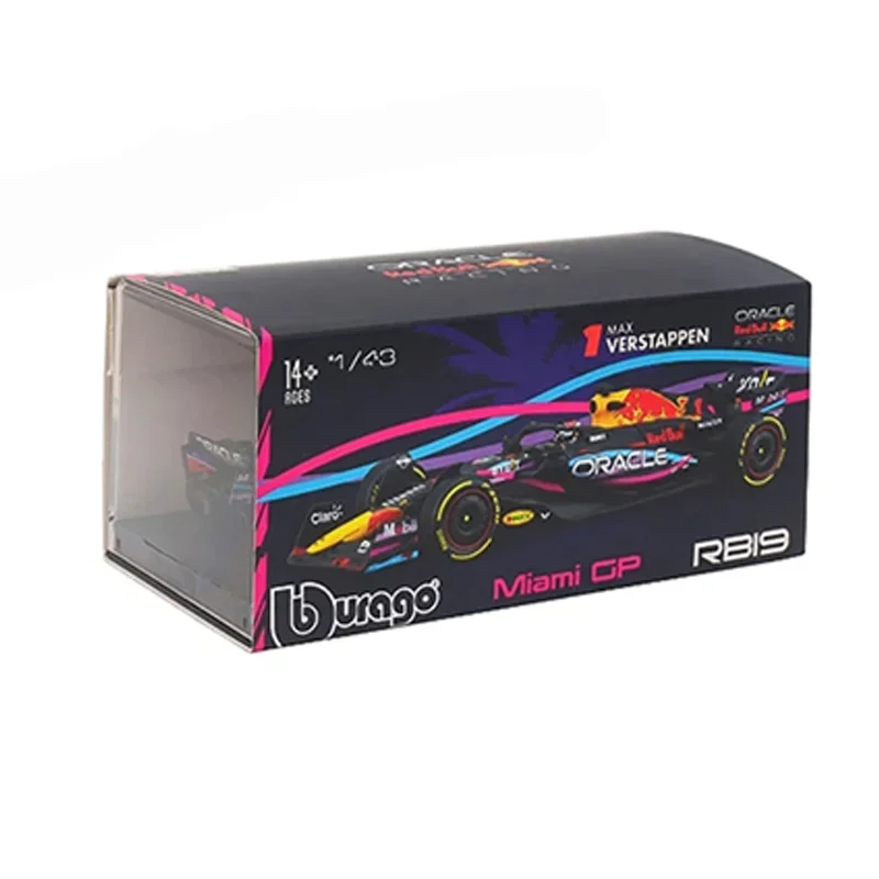 Bburago-Oracle Red Bull Racing Rb19 versión Miami Grand Prix, modelo de coche en miniatura de aleación fundido a presión, juguete para regalo de Navidad, 1:43