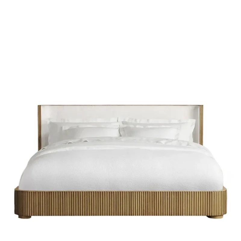 

American solid wood bedroom double bed French modern hotel simple 1.8 meters oak bed