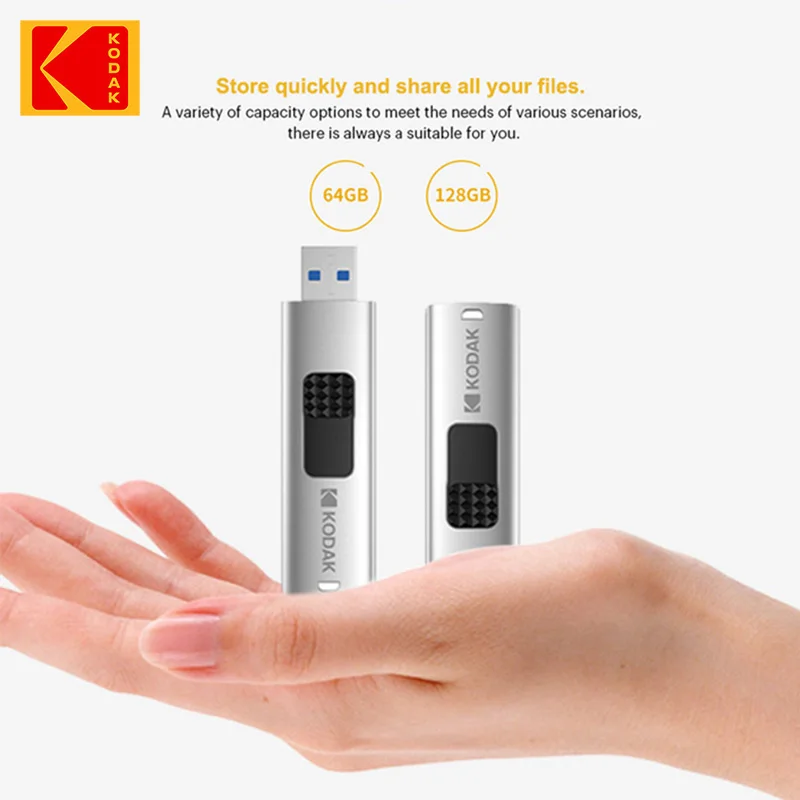 Kodak USB 3.2 Flash Drive 128GB 64GB Pen Drive Creative Personality High-Speed Push and Pull U Disk