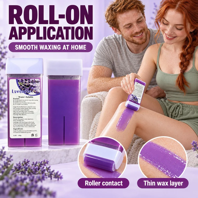 Wax Heater Kit with 1 Lavender Roller Wax Cartridge and 10 Wax Strips At Home Hair Removal for Women and Men