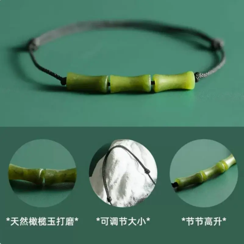 Green Bamboo Festival Handstring Olive Jade High Sense Crowd Design Antique Azure Bracelet Niche Antique Retro High Rise Gift