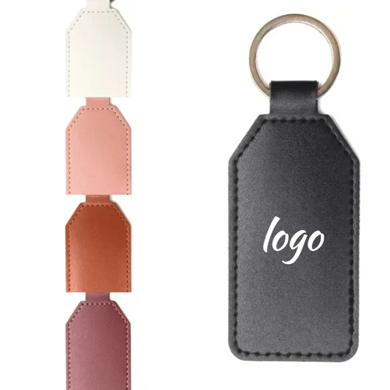 Custom LOGO Rectangle Pu Leather Keychain Wholesale Laser Name Number  Key Chains Ring Bag Keyring