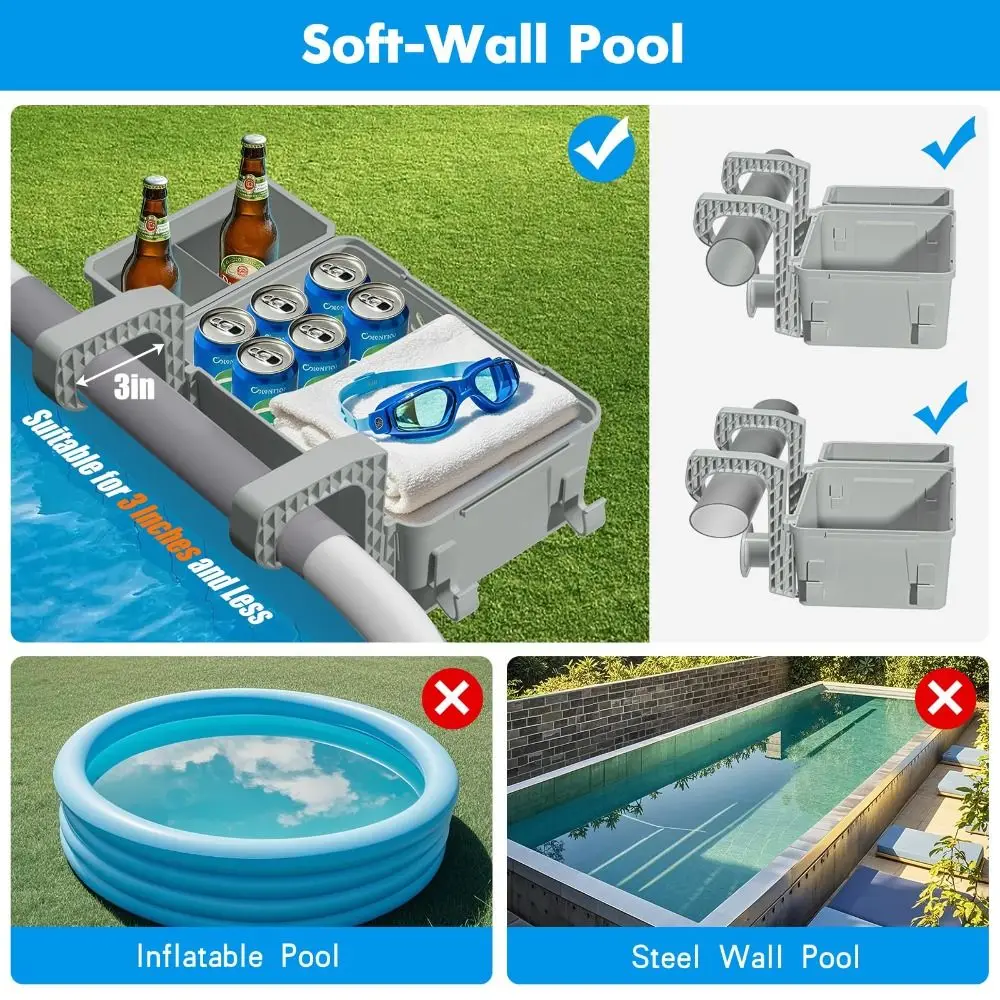 Hooks Pool Storage Bin Durable Rust-Resistant Above Ground Pool Accessories Multifunctional Swimming Pool Storage Baskets