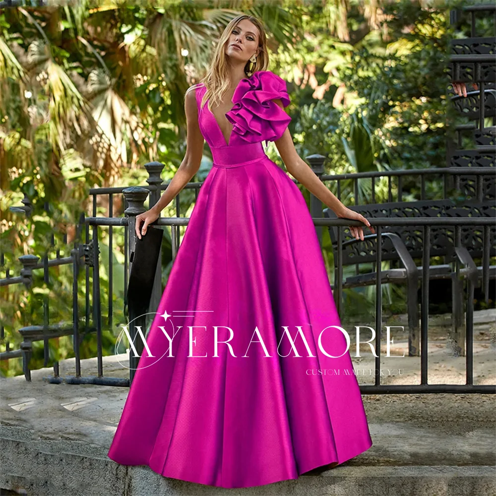 

​Evening Dress Women Elegant V Neck Sleeveless Ruffled A Line Prom Dresses Wedding Guest Dresses 2025 فساتين سهرة Customized