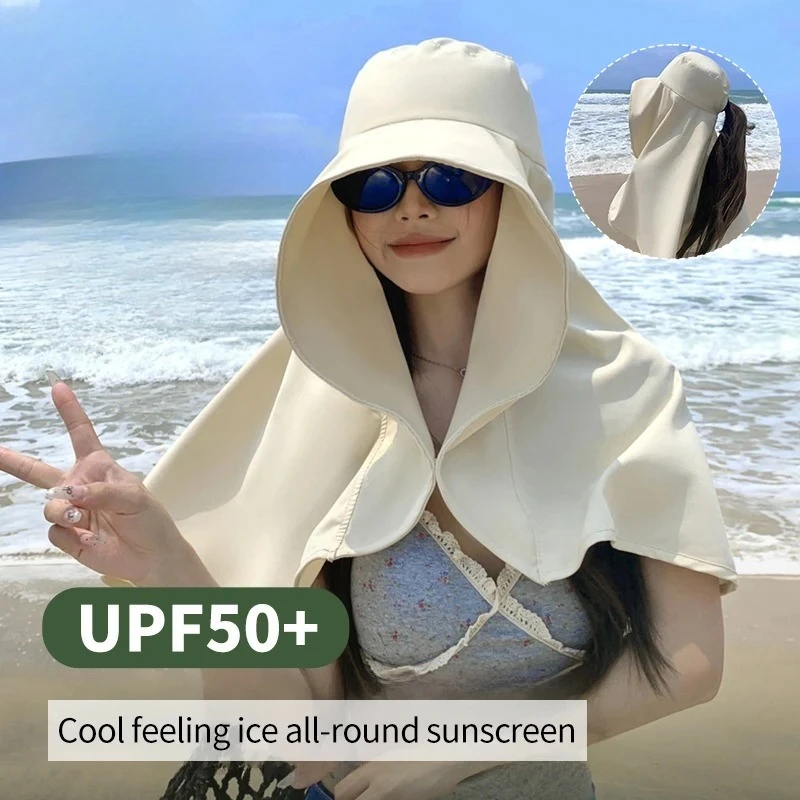 New Sun hat Summer Sunshade Visor Big Hat Outdoor Sunprotection Fishing Hiking Neckprotection Shawl Bucket Hats Sun Supplies