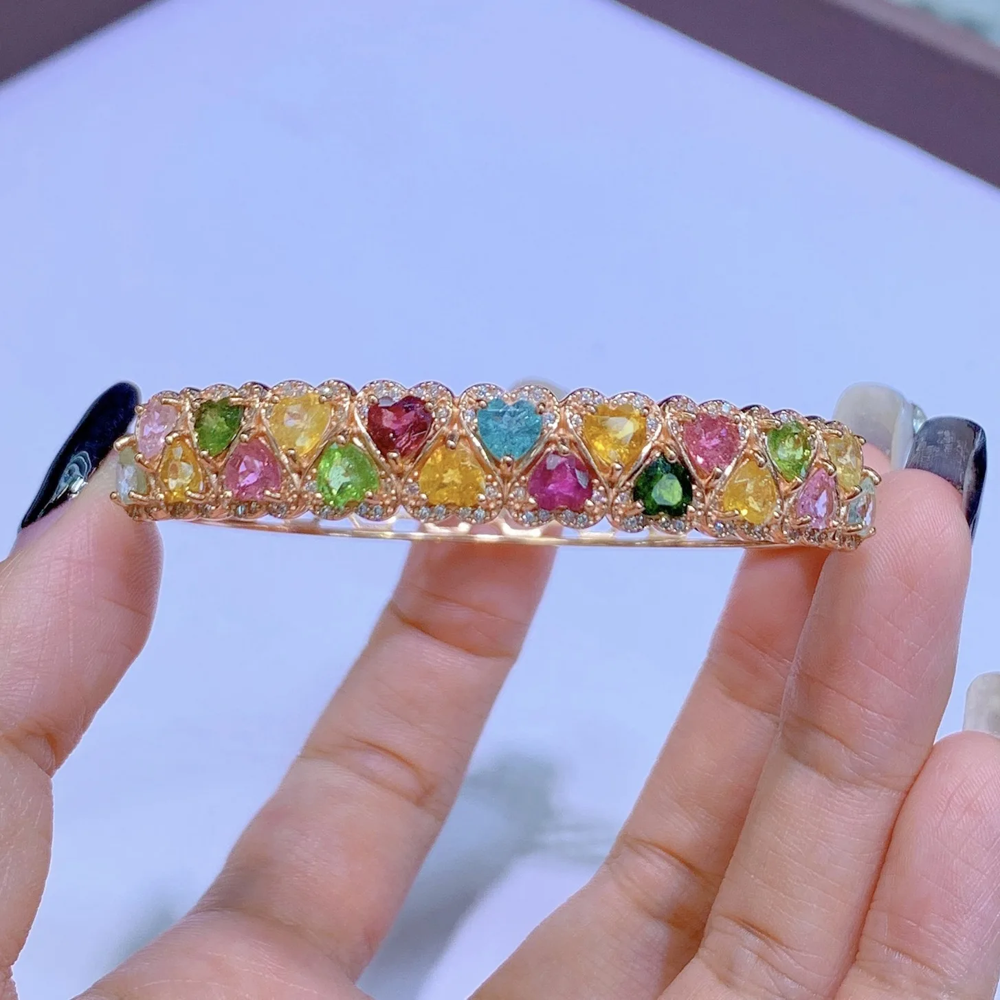 Natural Tourmaline Bracelet 5mm (Random Color) with Certificate, S925 Silver Rose Gold Plated