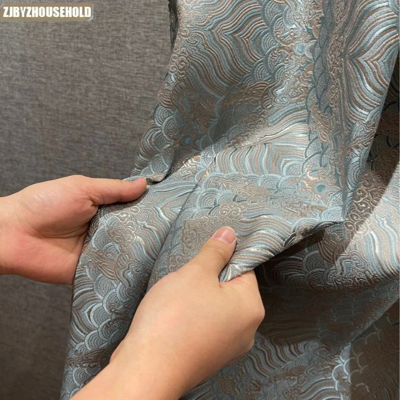 

High Precision Curtains for Living Dining Room Bedroom High Shading New Chinese Classical Atmosphere Luxury Haiya Pattern Tulle