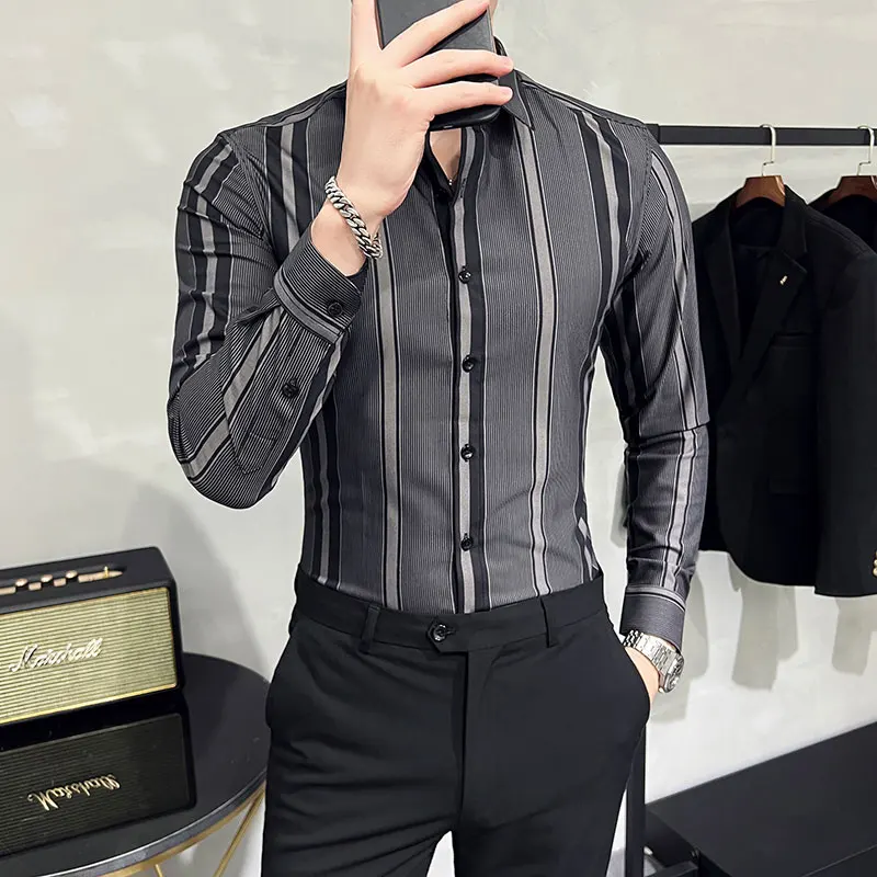 

New Men's Fashion Gentleman Senior Sense Korean Version Trend Slim-fit Casual Business Light Luxury Professional Striped Shirt