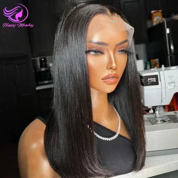 Wig rambut manusia Bob depan renda pendek dengan kepadatan 150% rambut manusia lurus Brasil transparan 13x4 bagian gratis wig renda rambut manusia telah ditanami