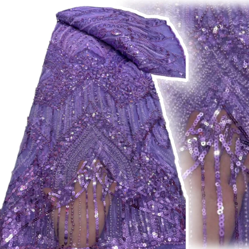 

Green African Beaded Tulle Lace Fabric High-Quality Luxury French Nigerian Sequins Mesh for Party Dresses Sewing 2025 AH1380