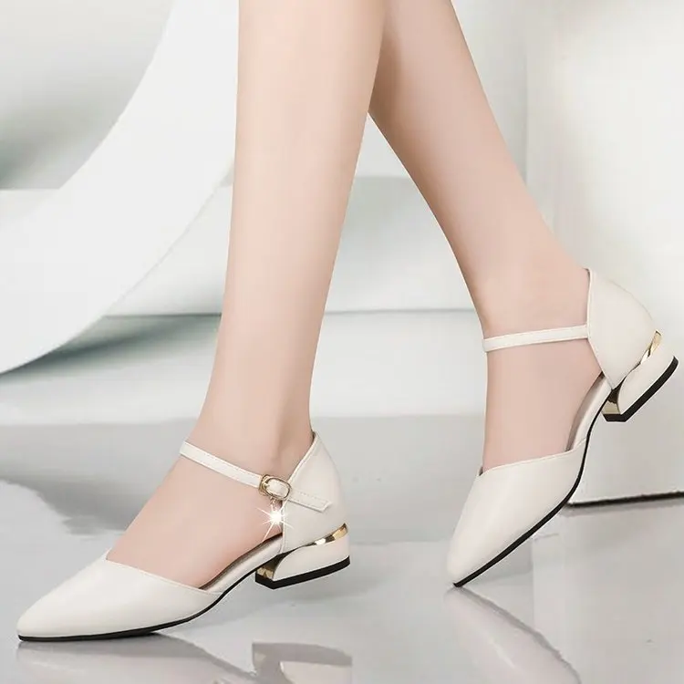 Comfortable Square Heels Office Ladies Working Shoes Soft Pu Leather Low Heel Pumps Women Ankle Strap Classic Black Shoes Woman
