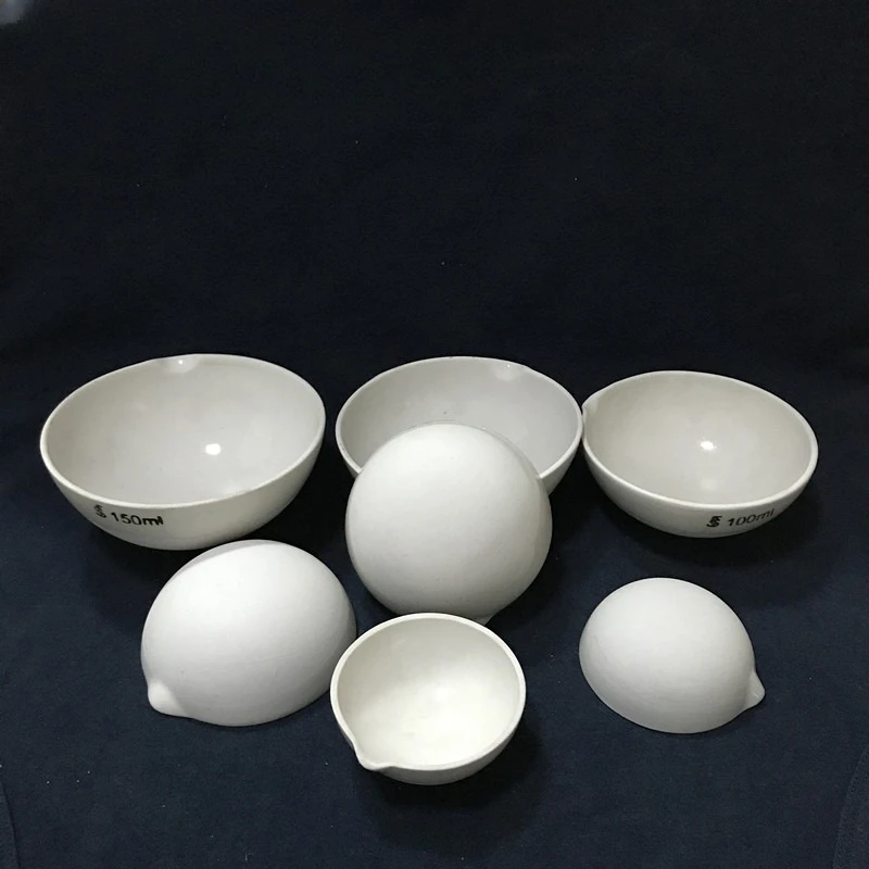 Customized 35-5000ml experimental round bottom hemispherical evaporative porcelain dish