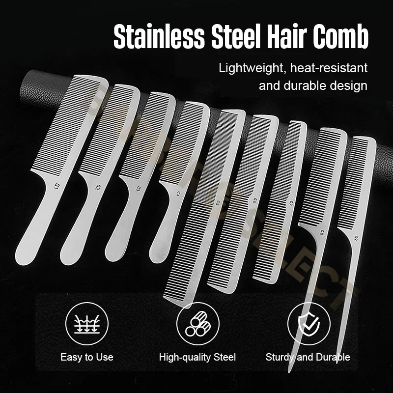 Men Hairstyle Comb Titanium Steel Metal Hairdressing Cutting Comb Thin Flat Top Clipper Over Comb Haircut Tools For Hairdresser