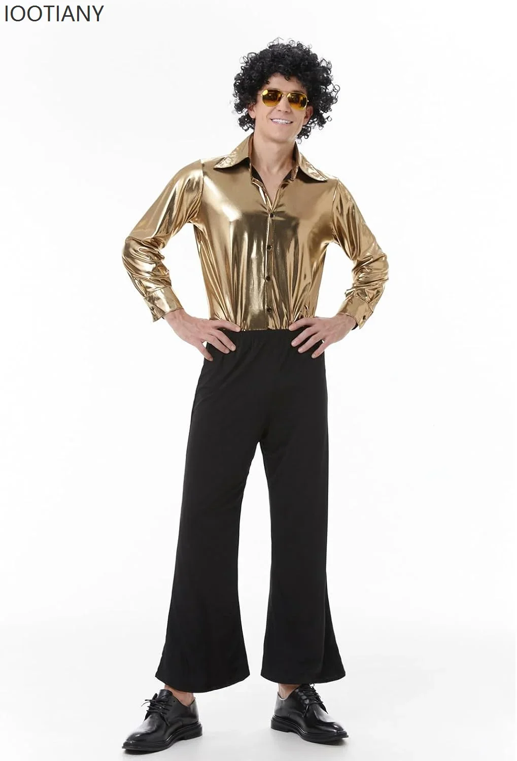 

CosplayHalloween Unisex Retro Disco Gold Goddess Flared Jumpsuit 70s Costume 80s Disco Clothes Hippie Stage Performance Costume