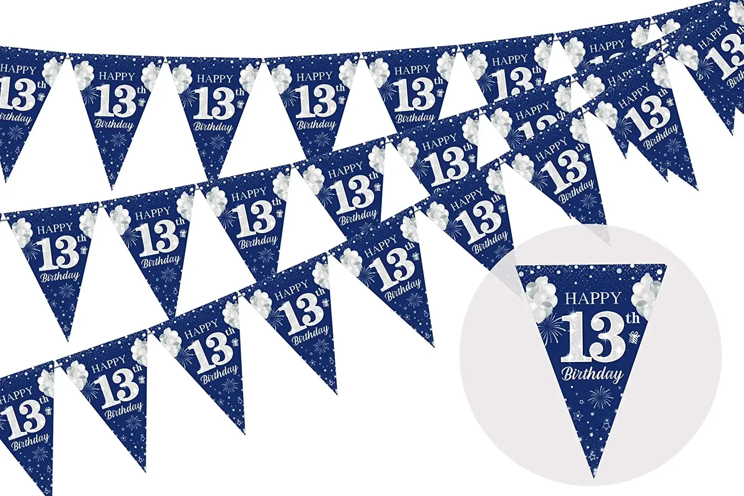 

Happy 13th Birthday Bunting Banner for Boys, Navy Blue Triangle Flag, Birthday Party Decorations, Pennant Garland, 3 Pack