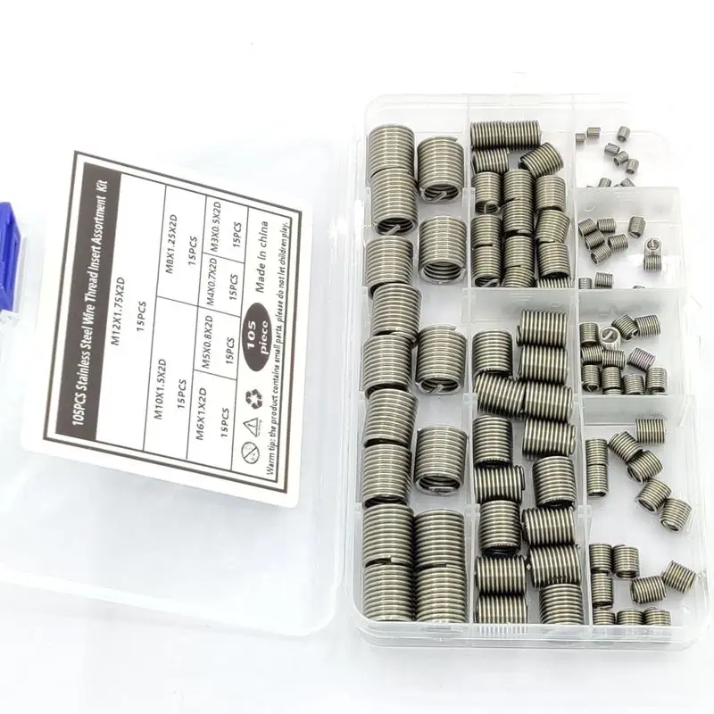 105pcsThreaded sheathM3-M12Series304Stainless steel threaded inserts boxed set