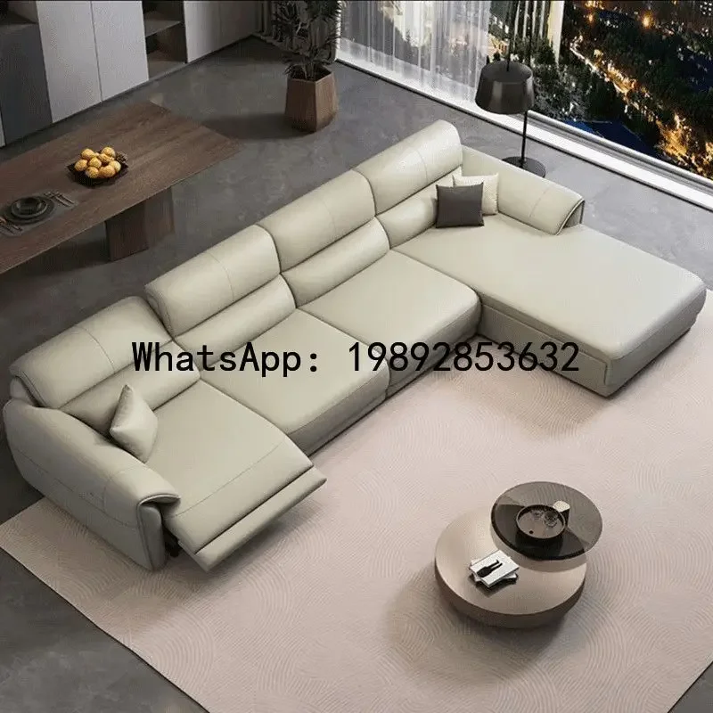 

4-10 wall-mounted electric reclining top grain leather sofa - minimalist italian modern living room style