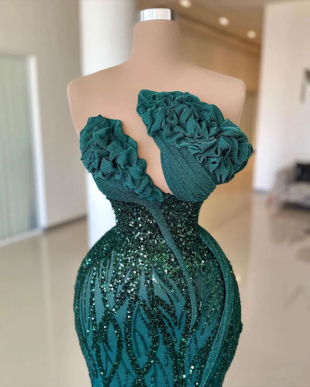 Unique Design Emerald Green Stacked Floral Neck Evening Dress 2023 Women Formal Prom Party Gowns Beaded Tailor Madeвечернее плат