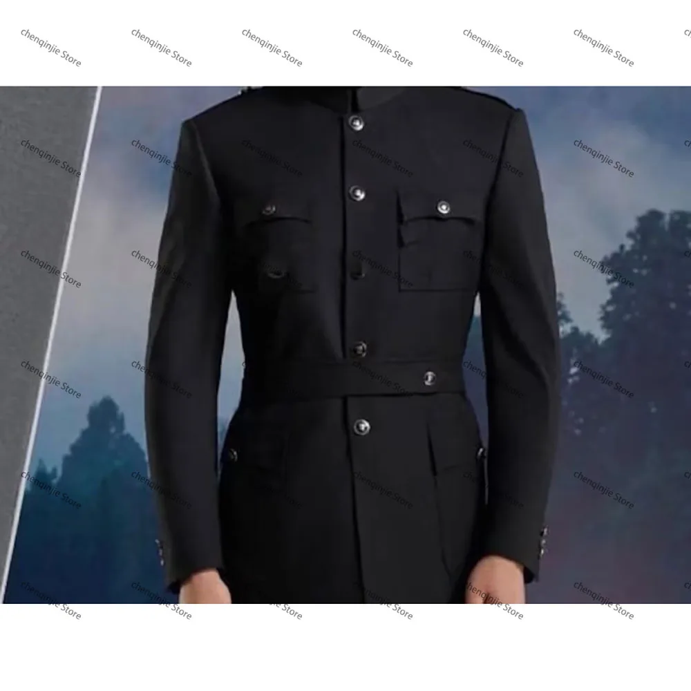 New Design Men\'s Suits Black Bespoke Single Breatsed Stand Lapel Formal Prom Party Occasion Skinny 2 Piece Jacket Pants Set 2025
