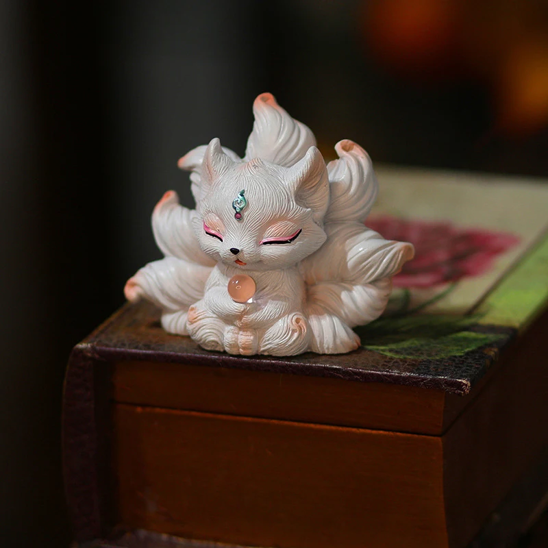 Resin Nine-tailed Fox Miniatures Statue Bedroom Desktop Figurines Ornaments Bionic Art Aesthetic Home Decor