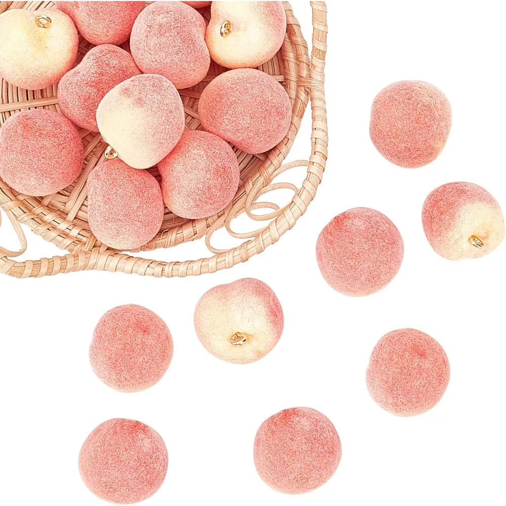 20pcs Peach Charms Pendants Fruit Simulation Pendants Pink Peach Charms with Connector Ring for Summer Style Bracelet Earrings