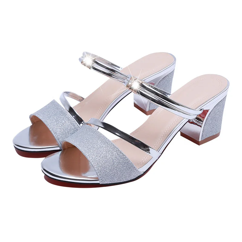 High Heel Sandals Women Shoes Peep toe Square Heels Ladies Summer Shoes Fashion Black Gold Square Heel 6cm A645