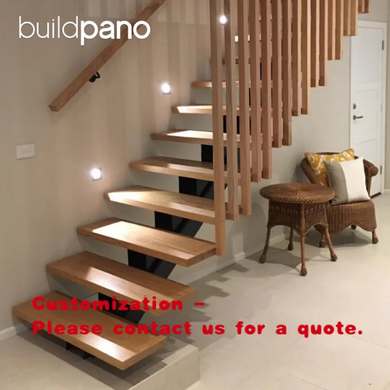 custom.Stringer Staircase with Minimalist Design and Anti-Slip Treads Wood Marble Glass Steps Straight Stairs