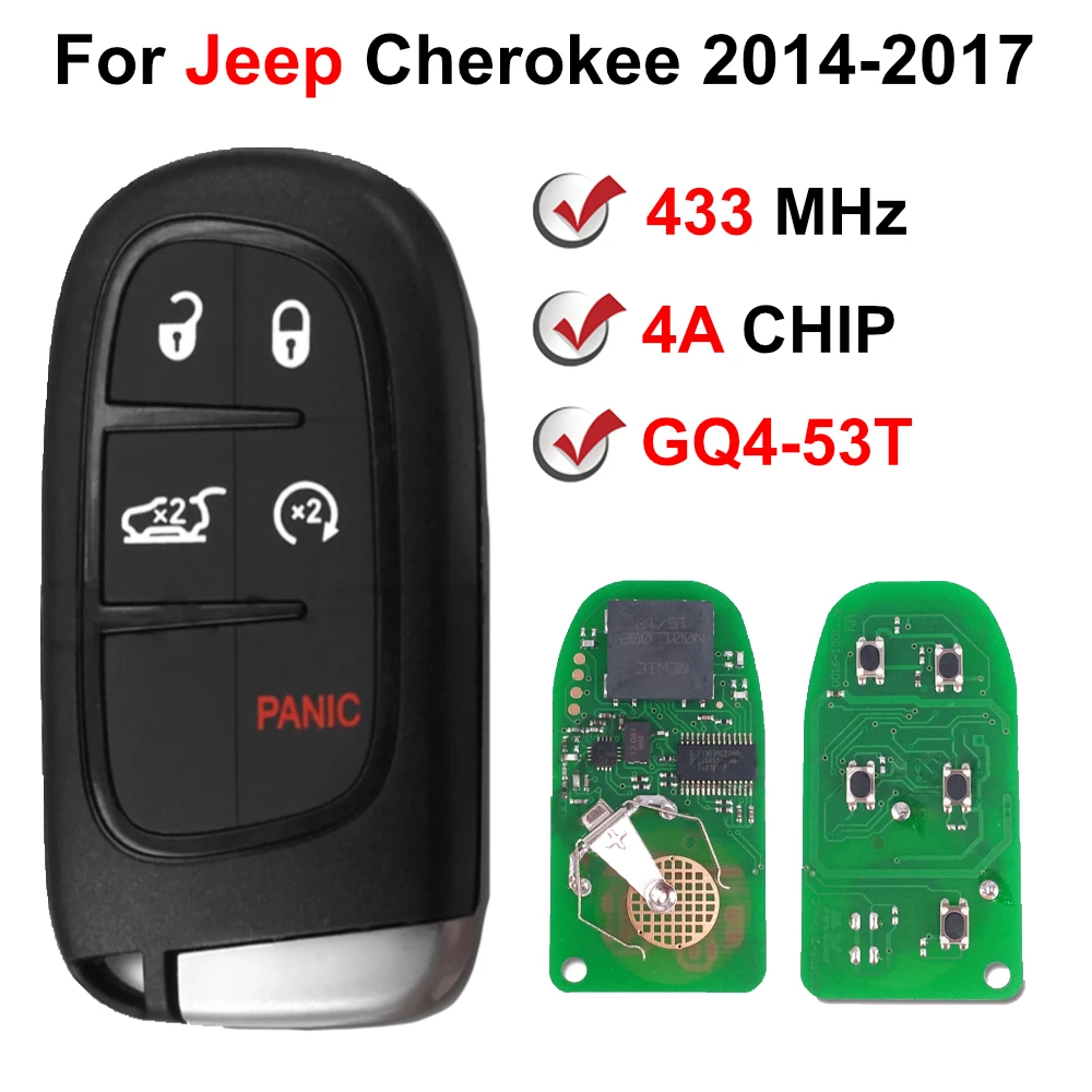 GQ4-54T 433MHz PCF7953M ID4A Chip 68141580 AB/AC/AF/AG 5 Buttons Smart Remote Car Key Fob For Jeep Cherokee 2014 2015 2017