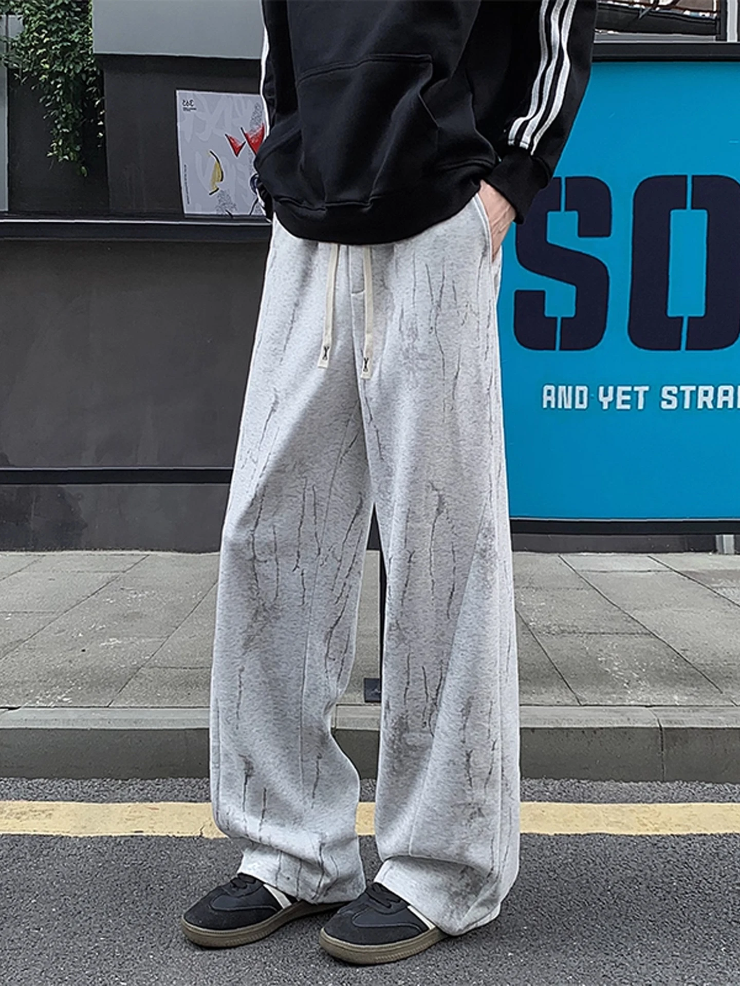 

Модные окрашенные повседневные брюки, мужские осенне-зимние прямые свободные спортивные спортивные штаны, большие размеры, широкие длинные брюки, новинка 2025 года