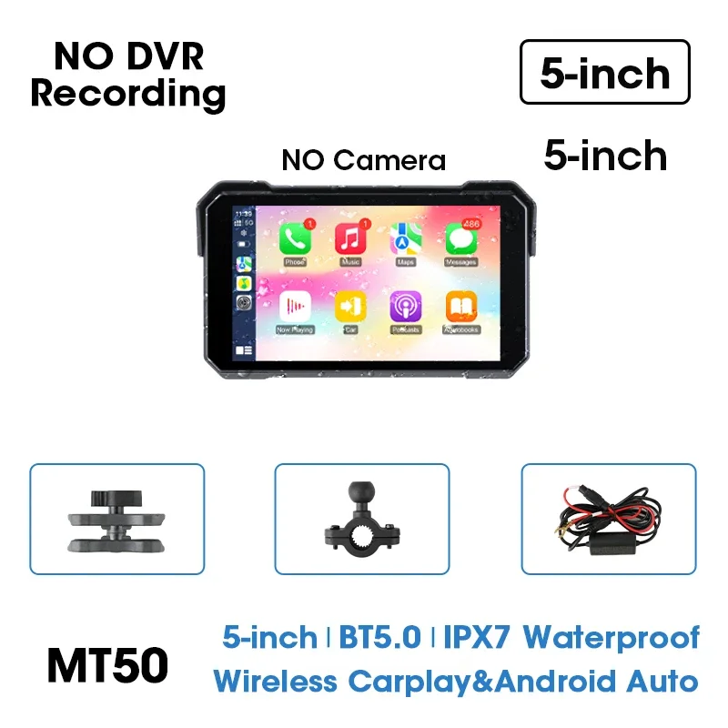 Srnubi 5/6.86 "Draagbare Carplay Motornavigatie GPS Smart Player Ondersteuning Carplay Android Auto IP67 Waterdichte Monitor DVR
