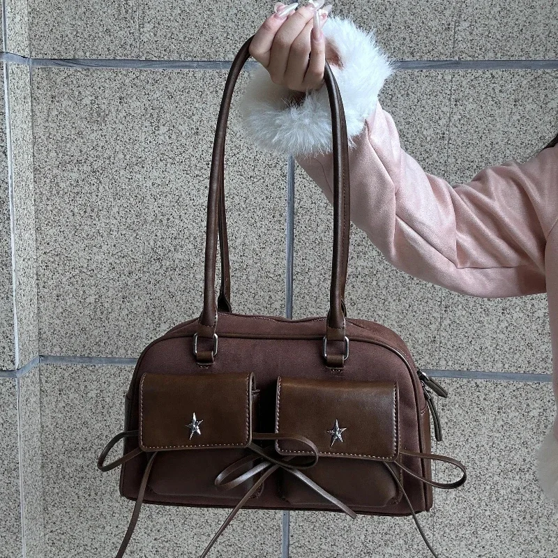 

Vintage Women's Underarm Bag Matte Pu Leather Shoulder Bag Ladies Handbags Small Flip Double Pocket Design Female Tote Purse