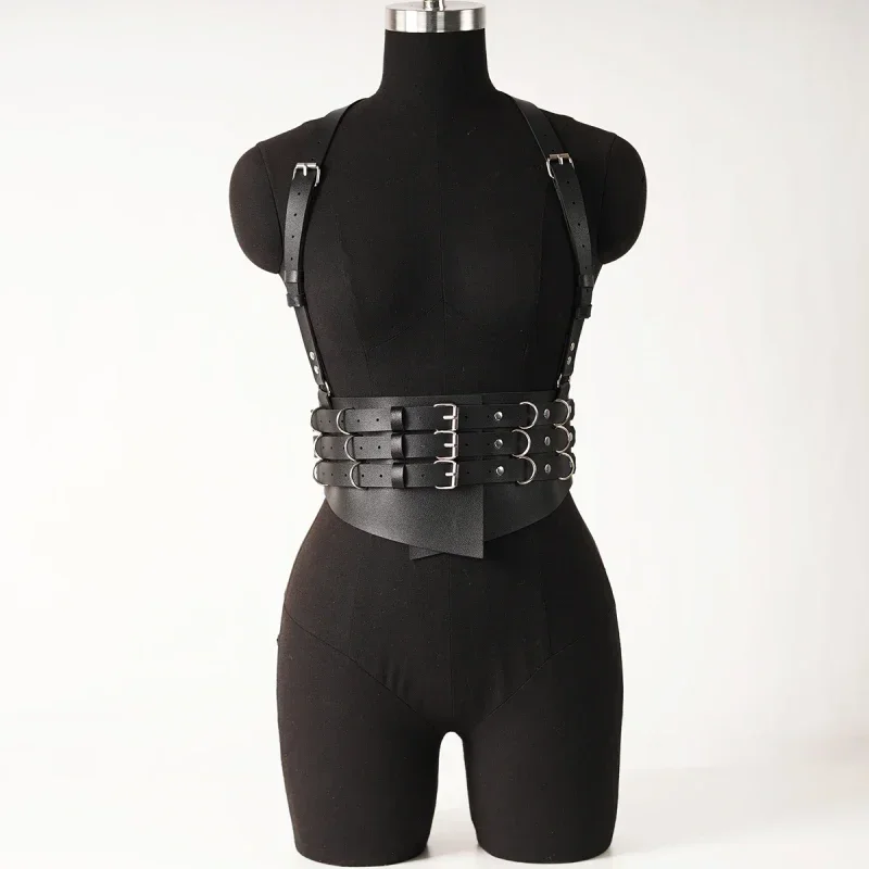 Women's Fashion Wide Belt Punk Vest Strap PU Leather Waist Drawstring Holiday Party Wear