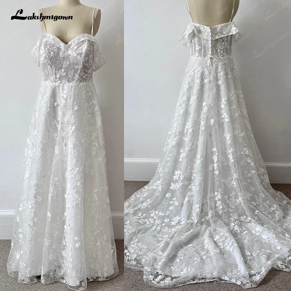 Lakshmigown ТРАПЕЦИЕВИДНОЕ кружевное свадебное платье Robe Mariage Femme 2024 винтажное свадебное платье с открытой спиной на бретелях-спагетти