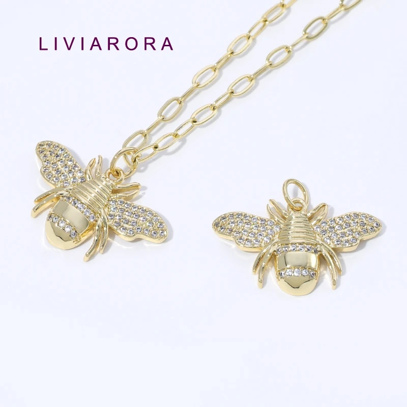 18K Gold Plated Brass Metal Bee Charms Pendant Inlaid Zircon Insect Pendant For DIY Necklace Making Jewelry Making Materials