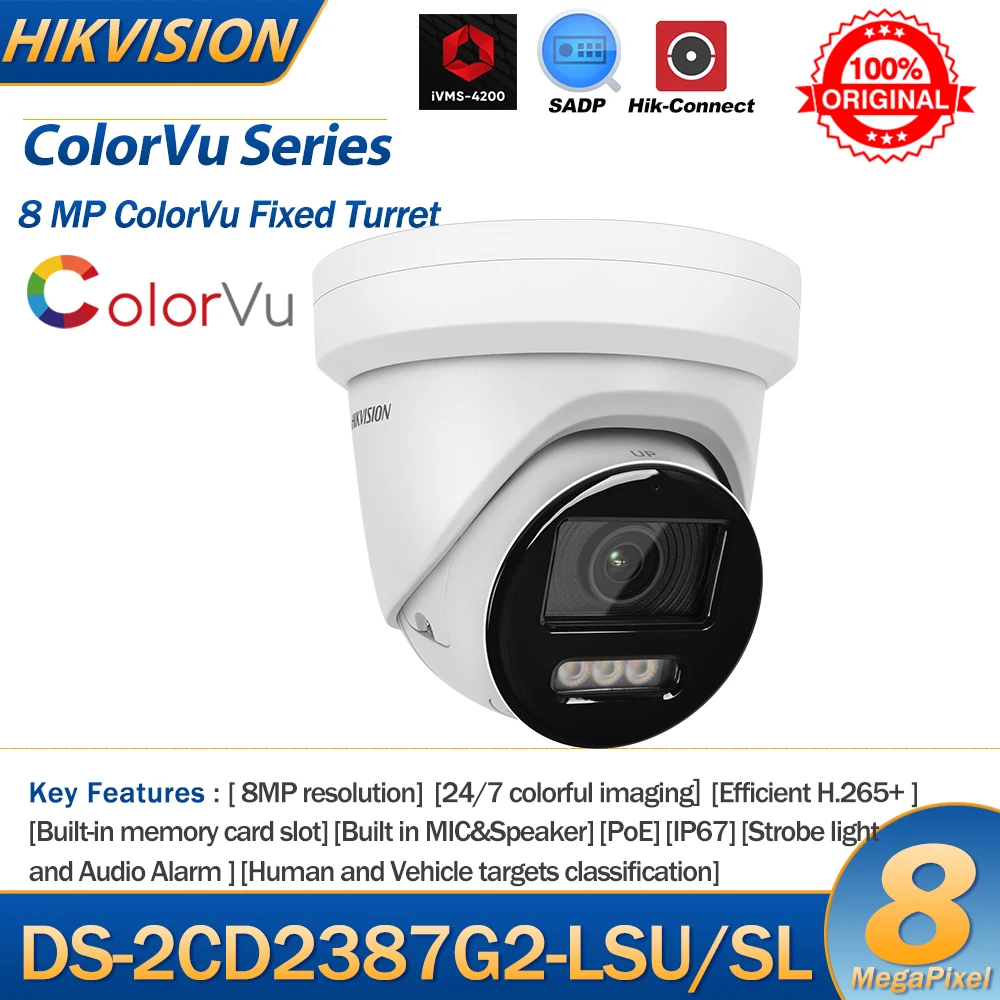 hikvision camera ip 8mp ds2cd2387g2 lsu sl 4k visao noturna colorida visao de cores cctv 24 imagem colorida microfone embutido alto falante 01