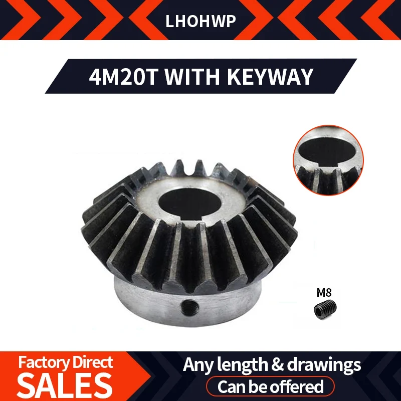 1PC 4M 20 Teeth Fixed Gear Bevel Cnc Inner Hole 20/22/24/25/28/30/32/35/40mm Motor Reducer Conical Gears Quenching Metal Wheels