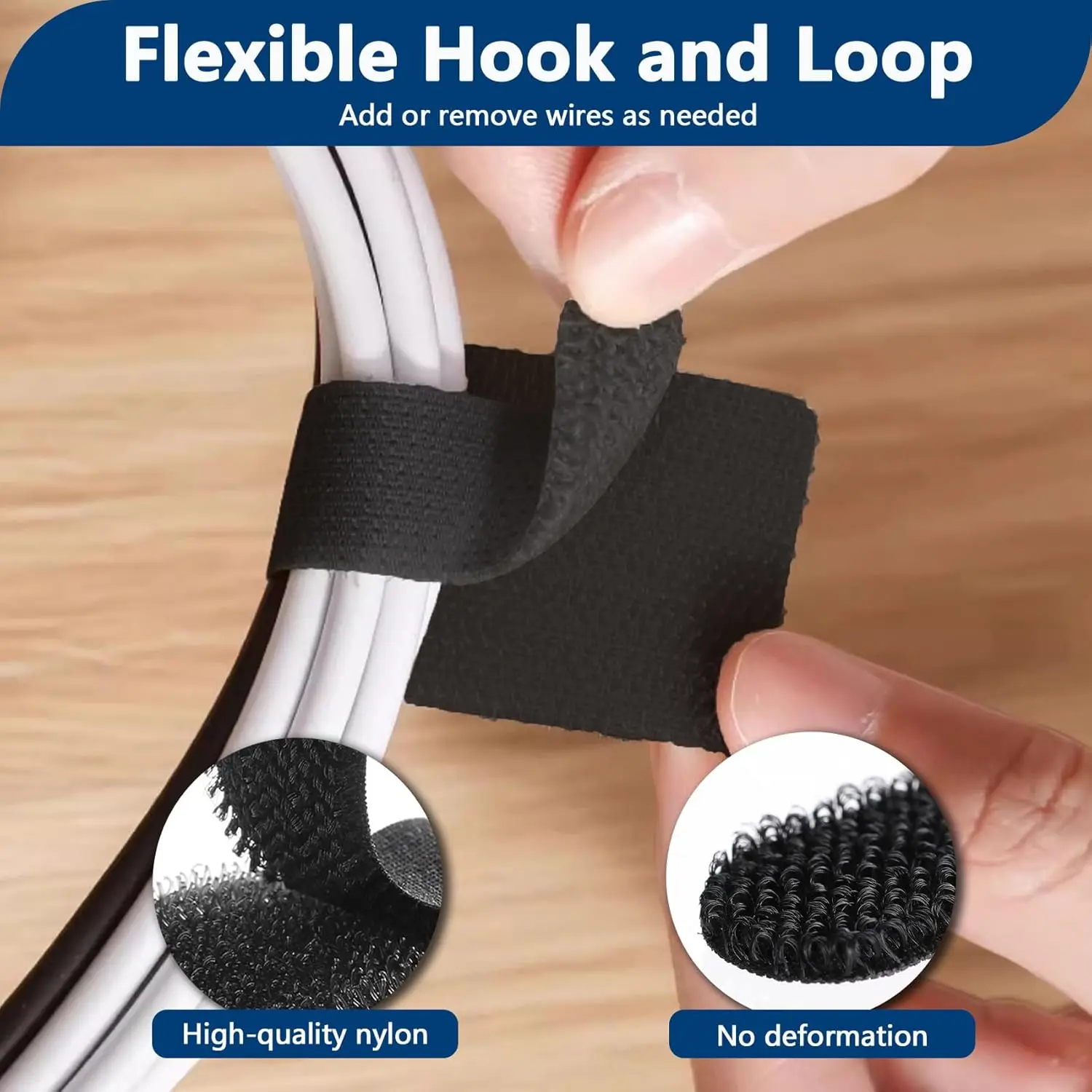 50 قطعة من ربطات الكابلات ذات الخطاف والحلقة، مشابك تنظيم الحبل ذاتية اللصق، إدارة أسلاك تحت المكتب للتلفزيون والكمبيوتر الشخصي والكمبيوتر المحمول، باللون الأسود